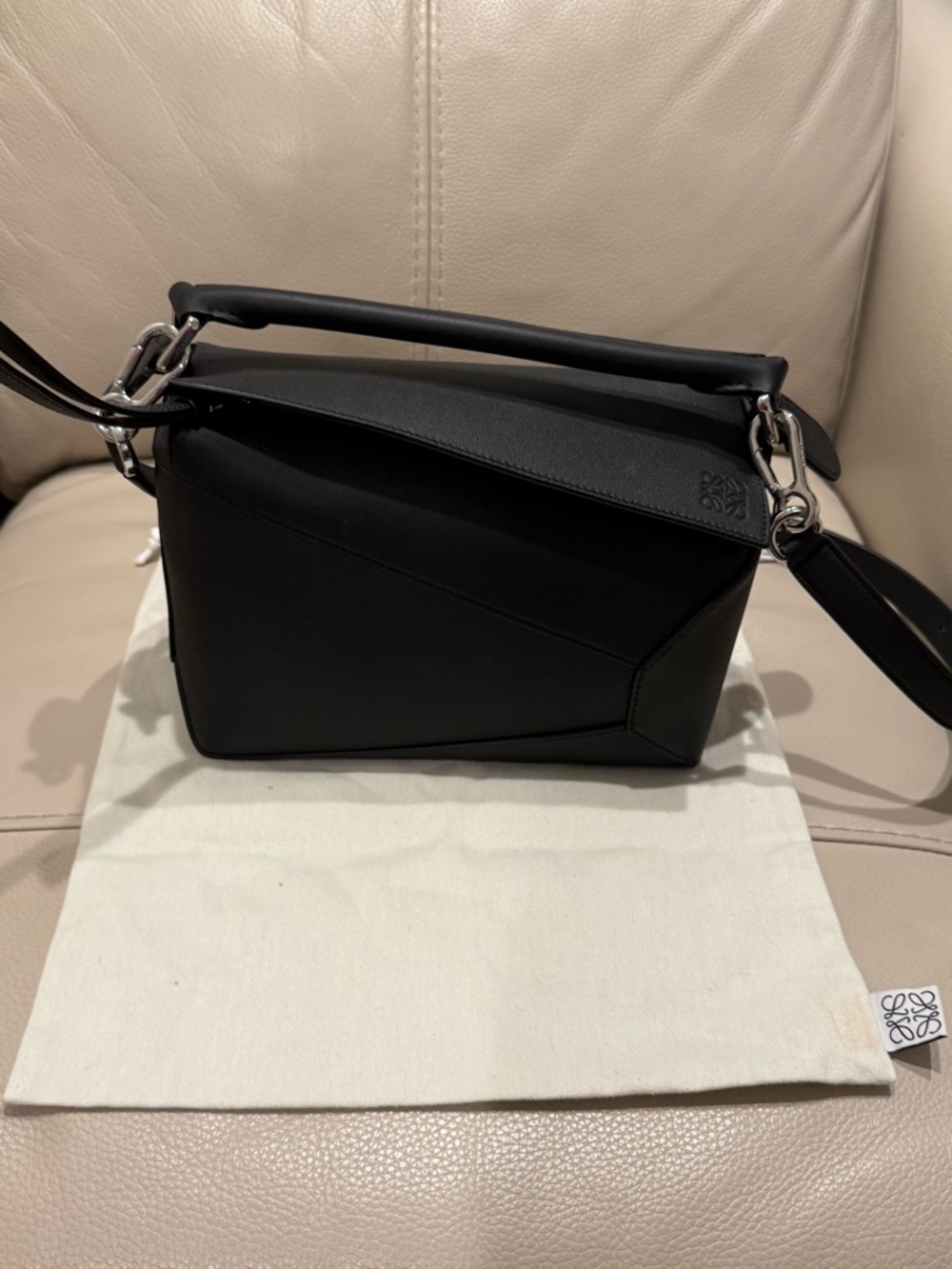 Loewe Puzzle Medium Top Handle Bag in Black Leather